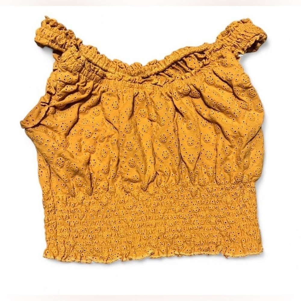 Go Wild Women’s Mustard Eyelet Crop Top - Picture 1 of 7